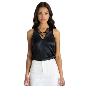 Dolce Cabo  Black Knit V neck Top  with SexyTwisted Cord Detail
